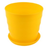 Home Office Plastic Round Plant Planter Container Flower Pot Yellow 13cm Dia   